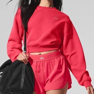 Alo Yoga | Cropped Accolade Crewneck In Candy Red